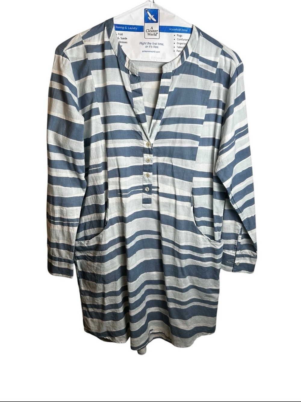 Roller Rabbit Cotton Stripe Tunic Shirt Dress Womens Henley Blue White Large